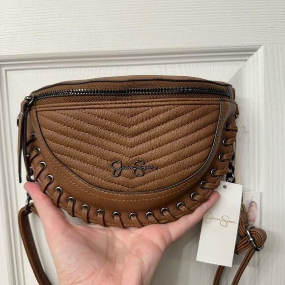 Jessica Simpson Brown Leather Half Down Crossbody Bag - Picture 1 of 3